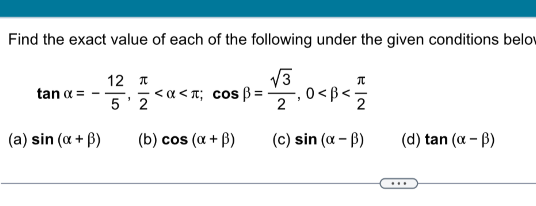 Find the exact value of each of the following under | Chegg.com