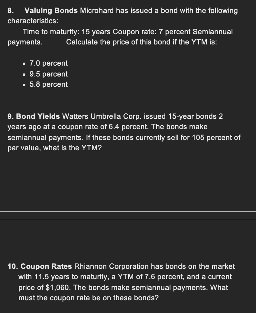 Solved Coupon Rates Rhiannon Corporation Has Bonds On The | Chegg.com