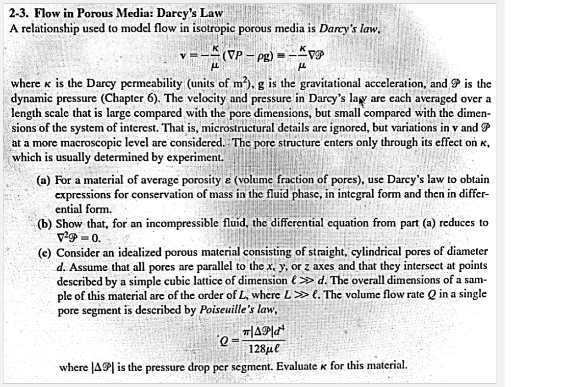 Solved к y = IL 2-3. Flow in Porous Media: Darcy's Law A | Chegg.com