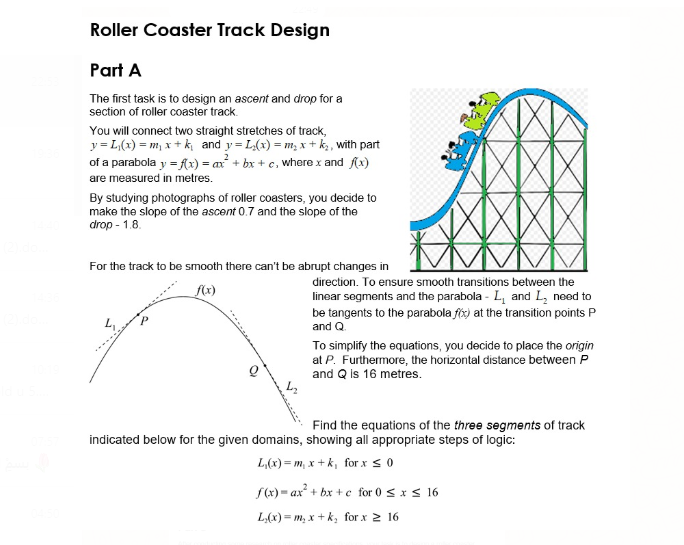 Roller Coaster Track Design Part A The first task is