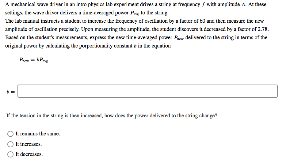 Solved A mechanical wave driver in an intro physics lab | Chegg.com