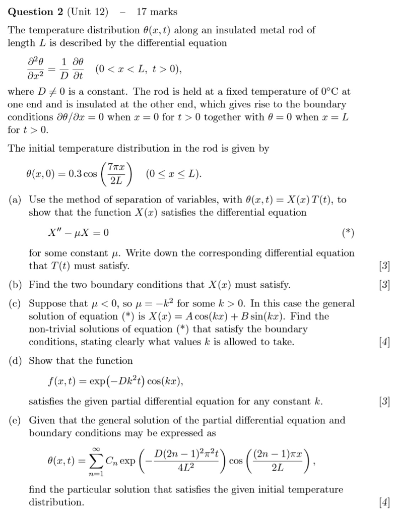 Solved Question 2 (Unit 12) - 17 marks The temperature | Chegg.com