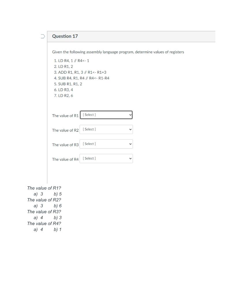 Solved 2 Question 17 Given the following assembly language | Chegg.com