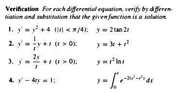 Solved For each differential equation, verify by | Chegg.com