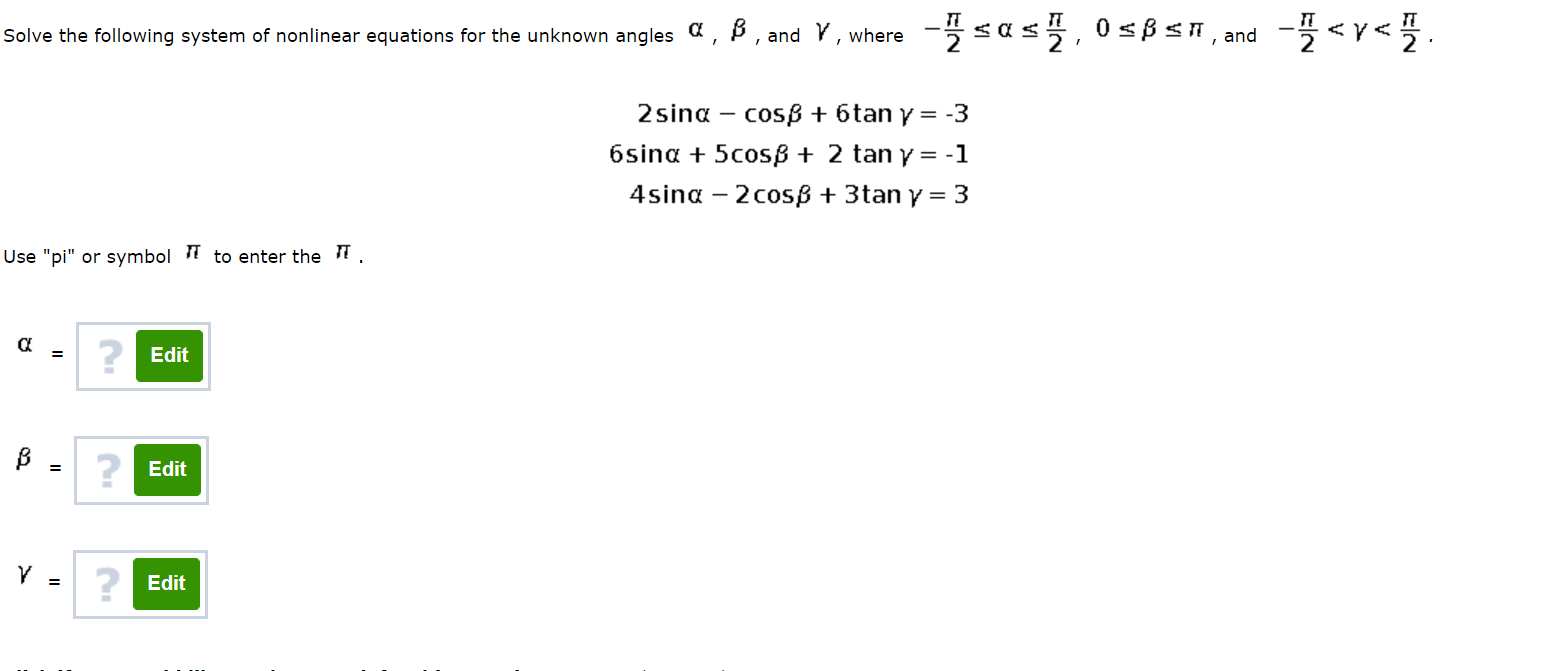 Solved Solve the following system of nonlinear equations for | Chegg.com