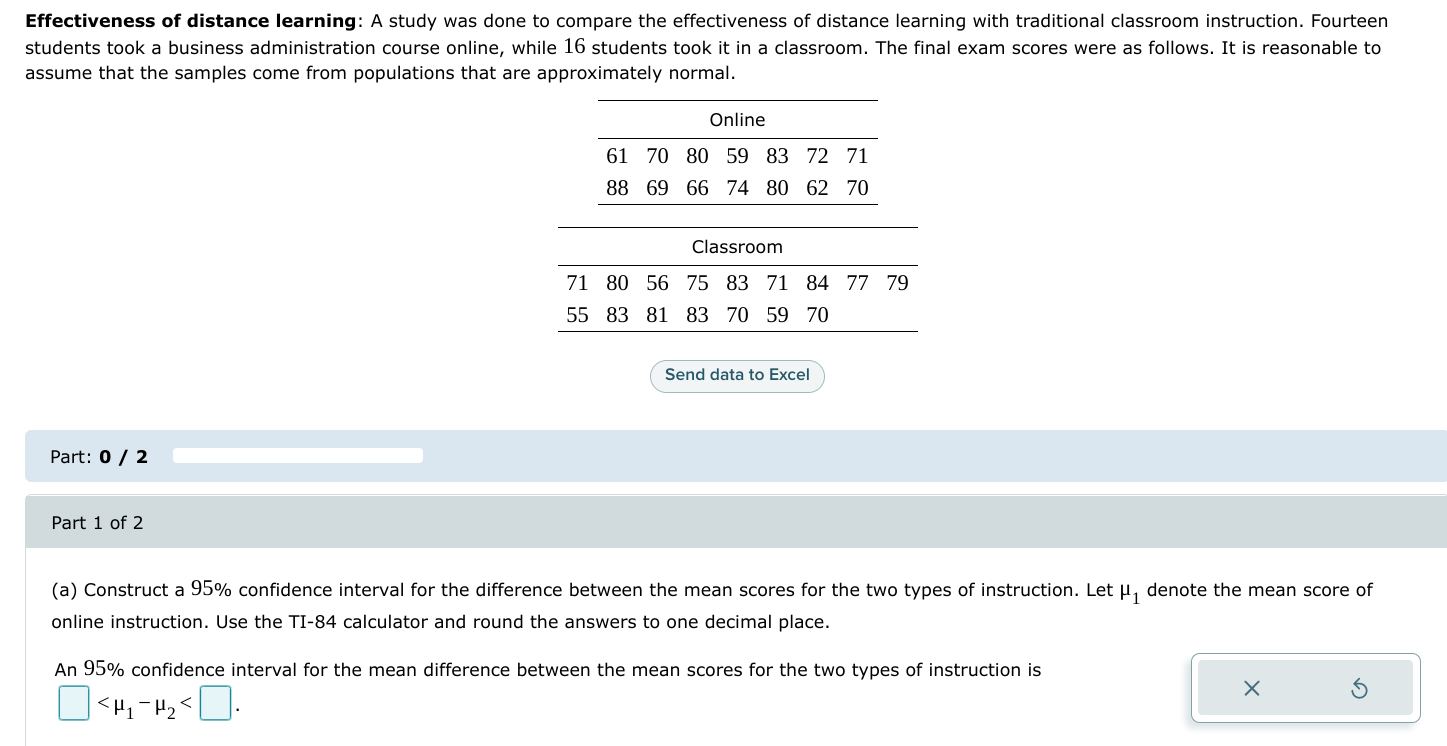 Solved Effectiveness Of Distance Learning: A Study Was Done | Chegg.com