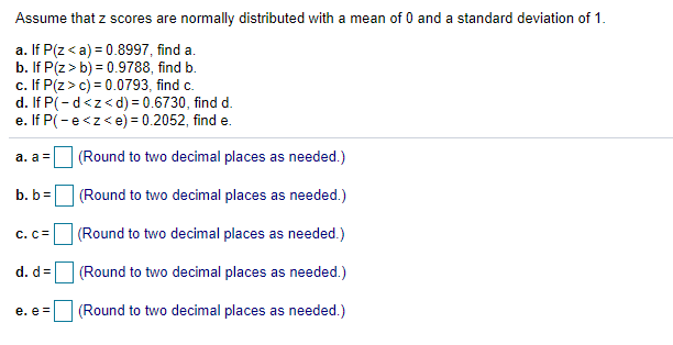 Solved Assume That Z Scores Are Normally Distributed With Chegg Com