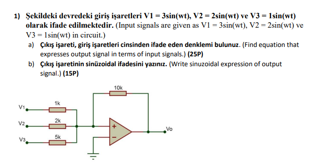 (Input signals are given as V1 = 3sin(wt), V2 = | Chegg.com