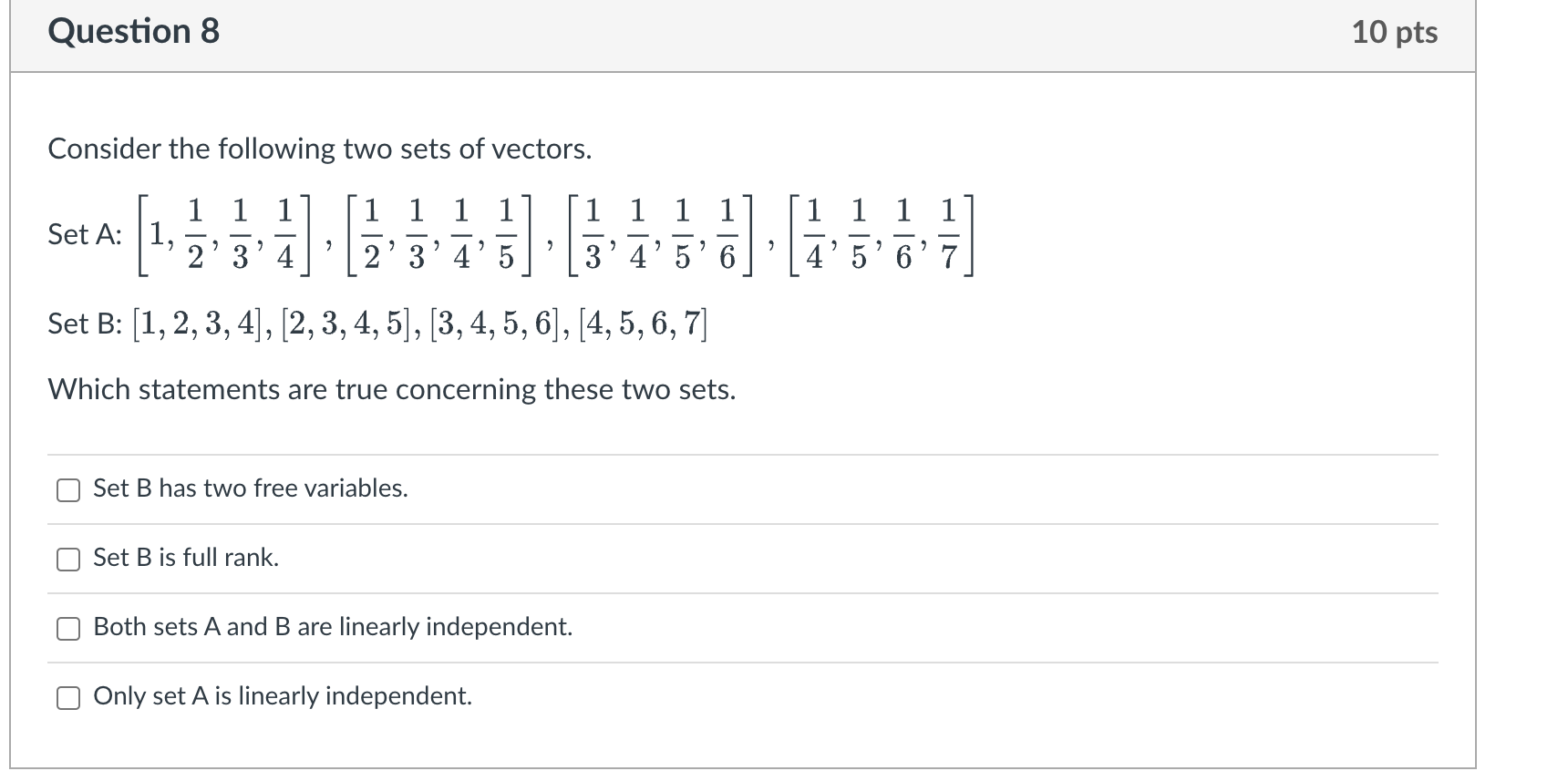 Solved Consider the following two sets of vectors. Set A: | Chegg.com