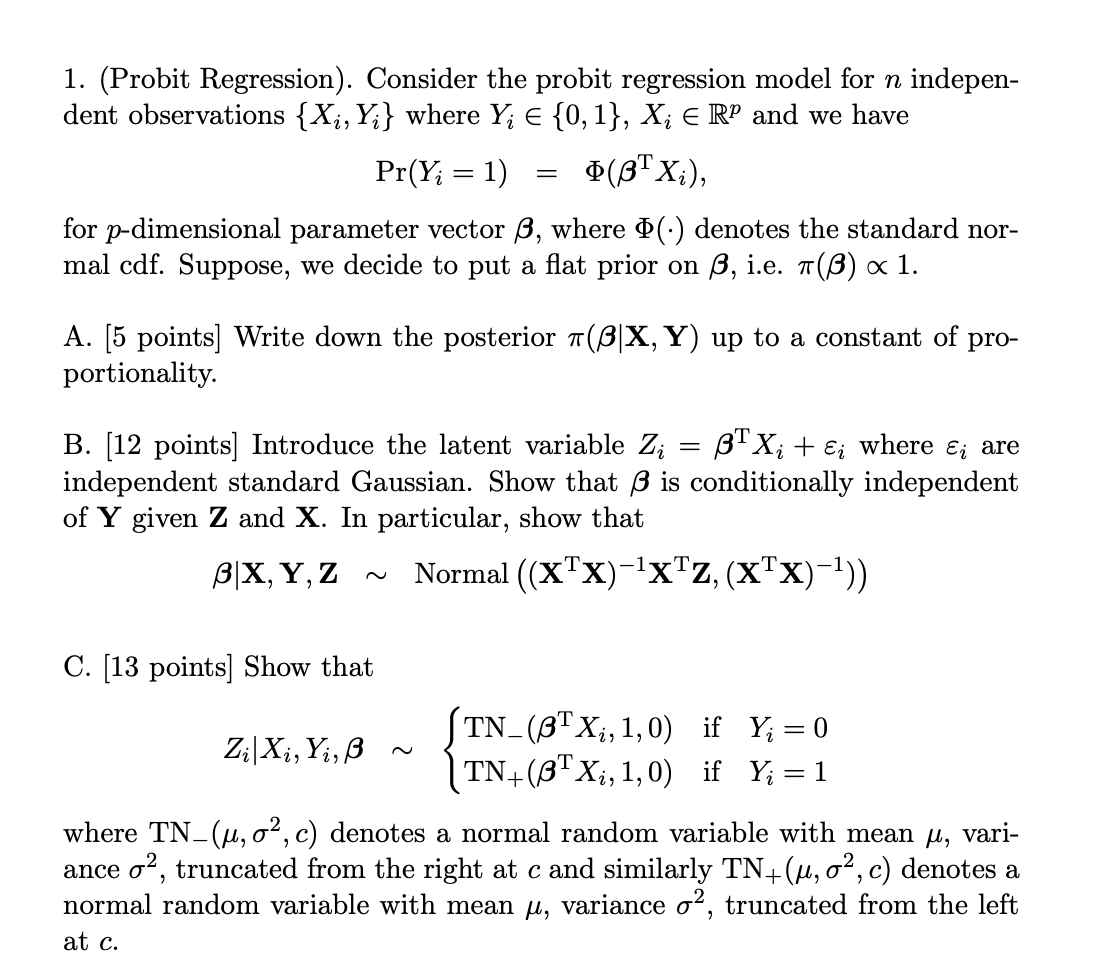 1 Probit Regression Consider The Probit Regres Chegg Com