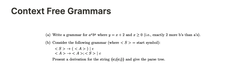 Solved Context Free Grammars (a) Write a grammar for a+by | Chegg.com
