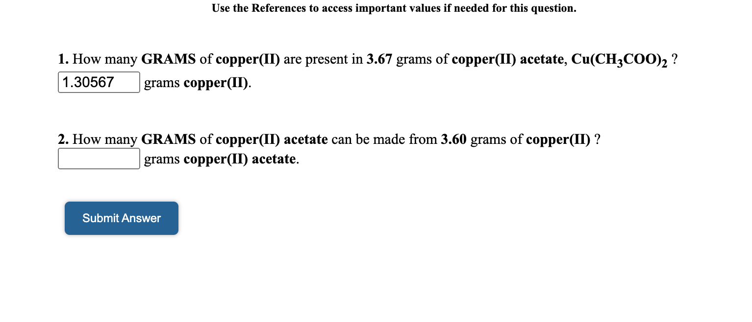 Solved How many grams of copper(II) are present in 3.67g of
