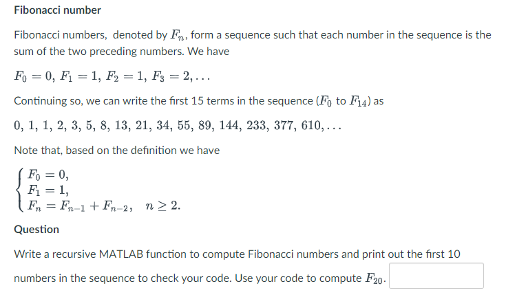 Solved Use Matlab, Fill Out Blank Spot:RecursionA Recursive | Chegg.com