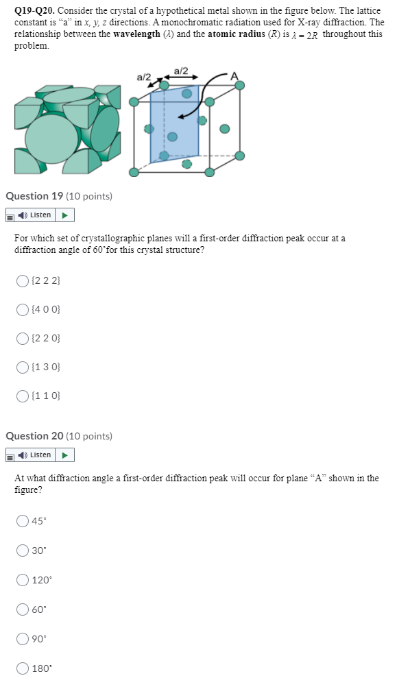 Solved Q19-Q20. Consider the crystal of a hypothetical metal | Chegg.com