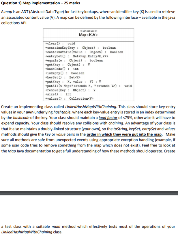 Question 1) Map implementation - 25 marks A map is an | Chegg.com