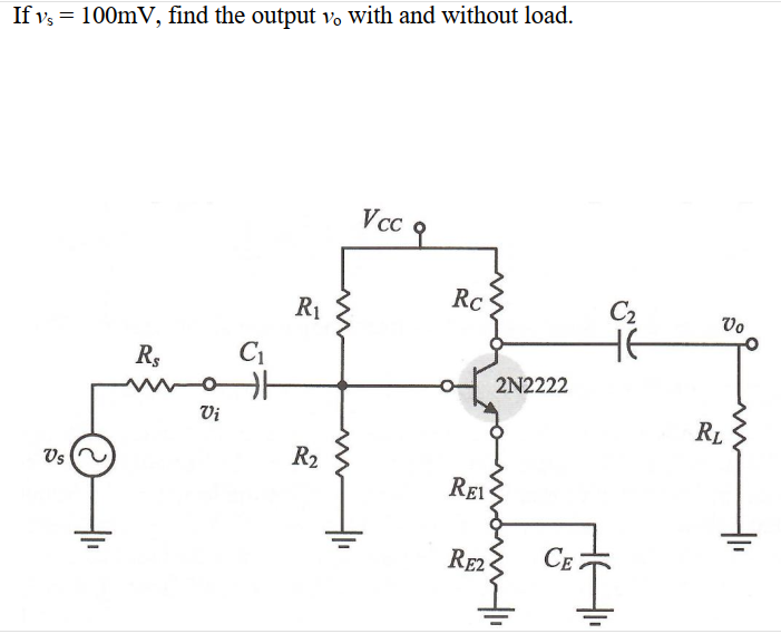 Solved If vs=100mV, find the output vo with and without | Chegg.com