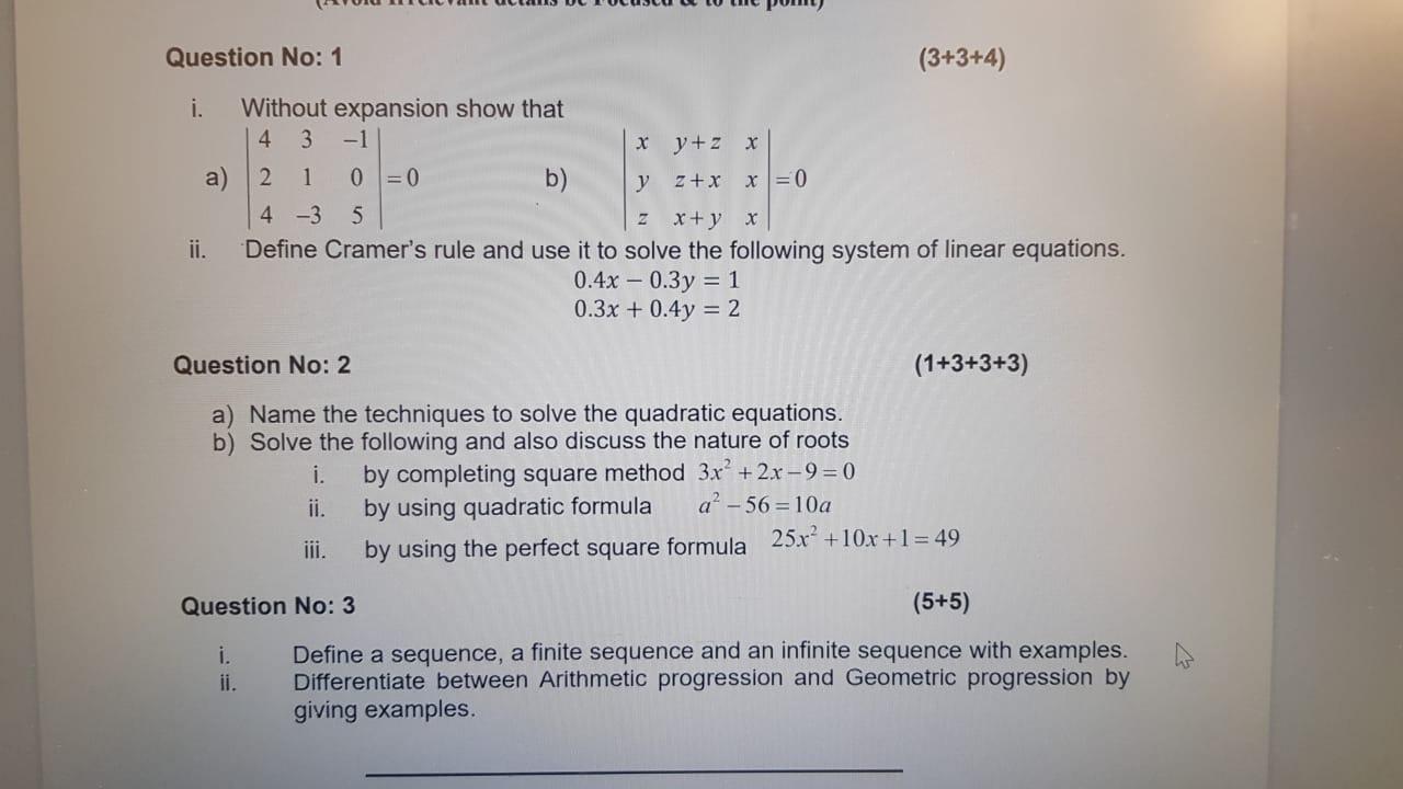 Solved Question No 1 3 3 4 I Without Expansion Show T Chegg Com