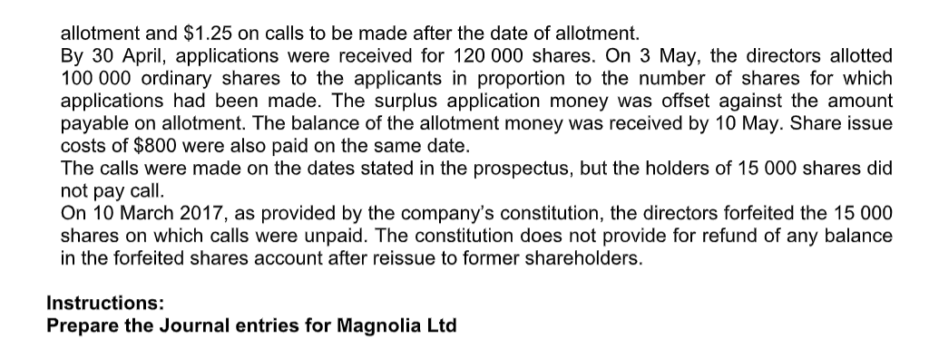 Solved 4 On 1 April 19 Magnolia Ltd Was Incorporated And Chegg Com