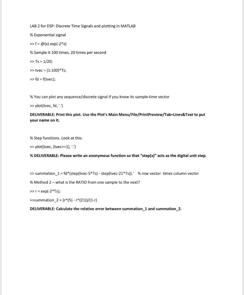 LAB 2 for DSP: Discrete Time Signals and plotting in | Chegg.com