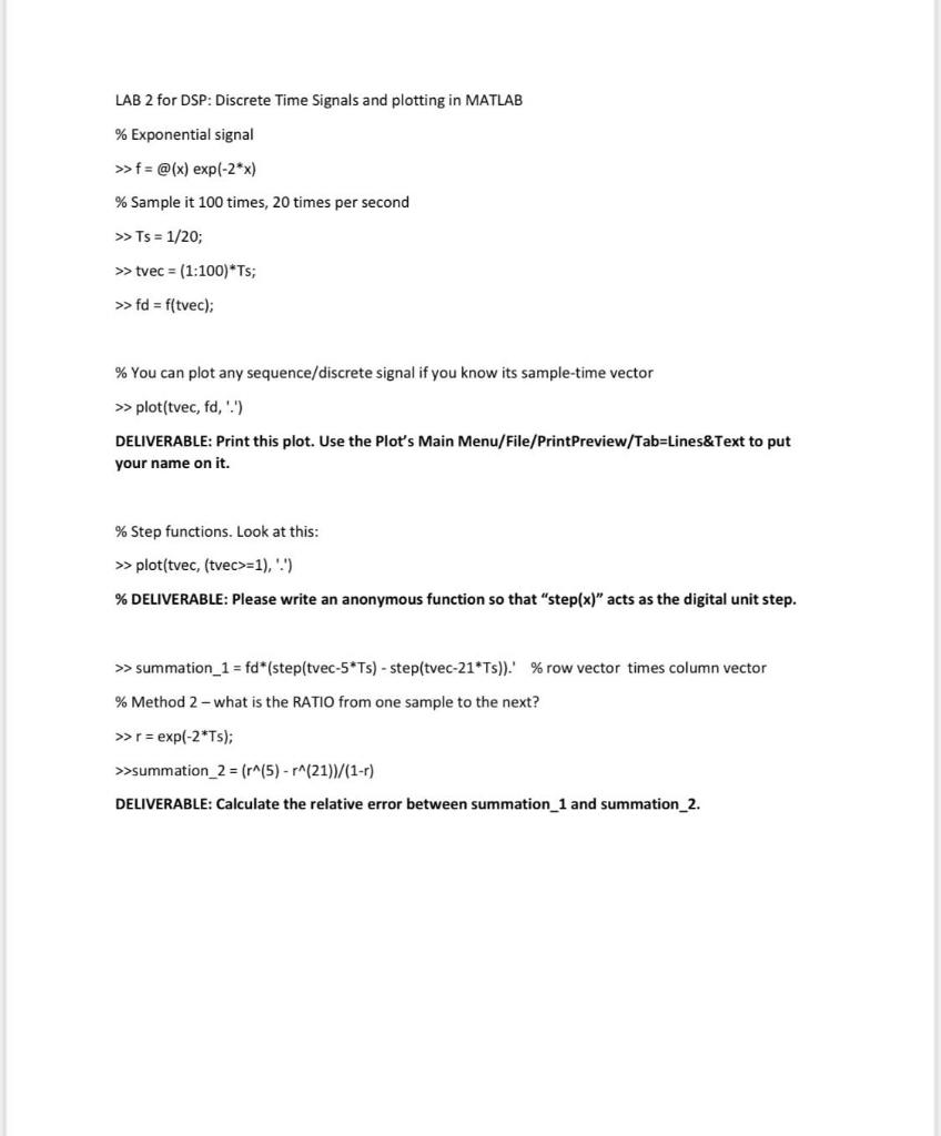 LAB 2 For DSP: Discrete Time Signals And Plotting In | Chegg.com