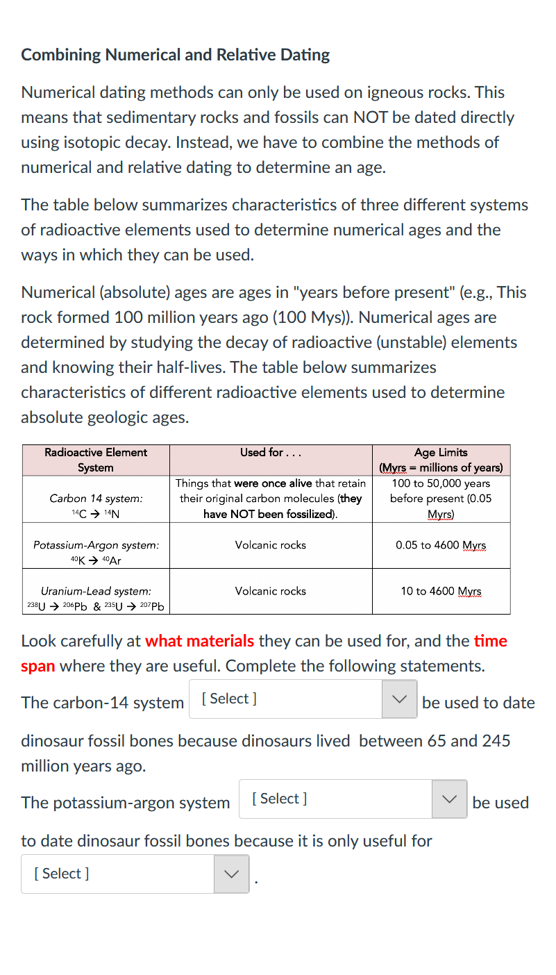 Solved Combining Numerical and Relative Dating Numerical 