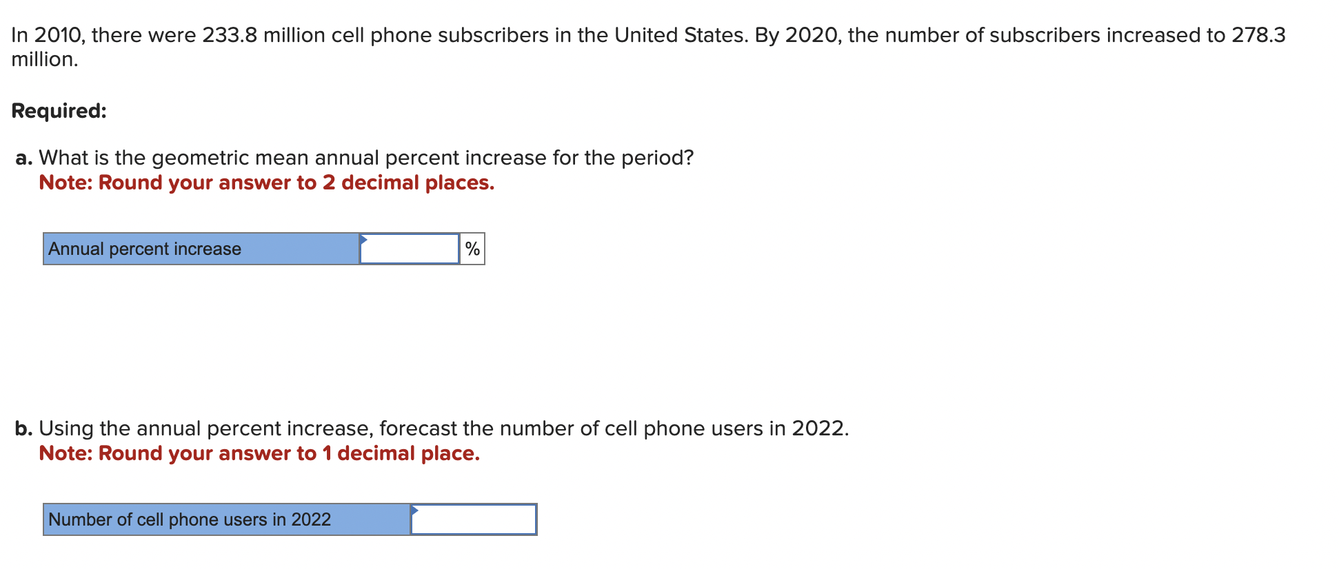 In 2010, there were 233.8 million cell phone | Chegg.com