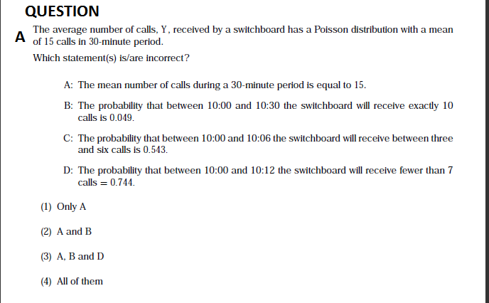 Solved QUESTIONN The Average Number Of Calls, Y, Received By | Chegg.com