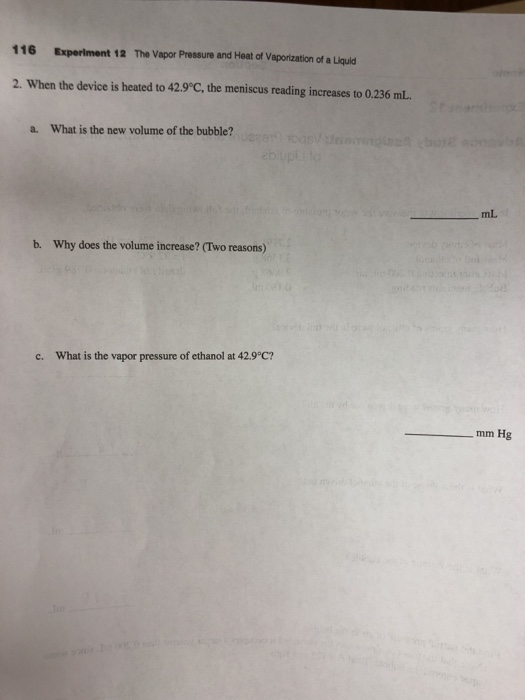 Solved 116 Experiment 12 The Vapor Pressure and Heat of | Chegg.com