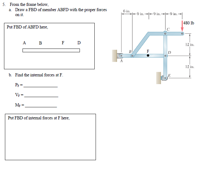 Solved 5. From the frame below, a. Draw a FBD of member ABFD | Chegg.com