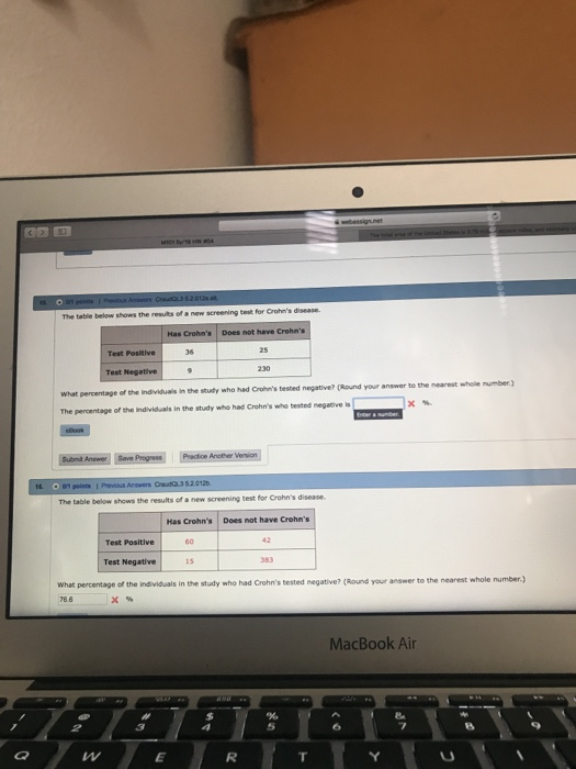 Solved for Crohn's disease. The table below shows the