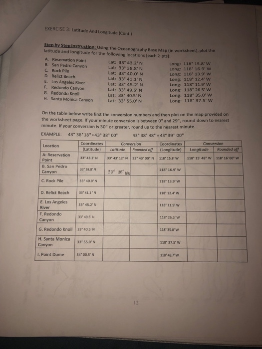 Solved EXERCISE 3 Latitude And Longltude Cont Step By Chegg