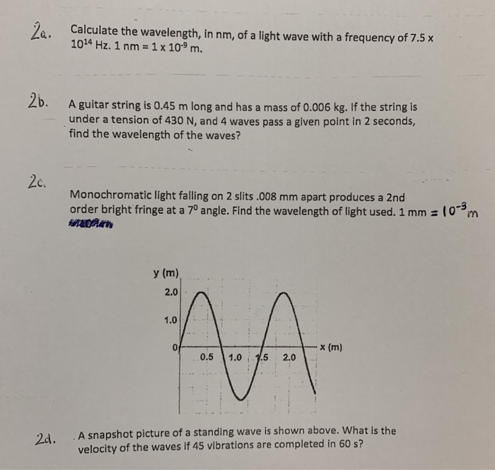 Solved 24. Calculate the wavelength, in nm, of a light wave