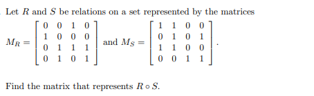 Solved Let Rand S be relations on a set represented by the | Chegg.com