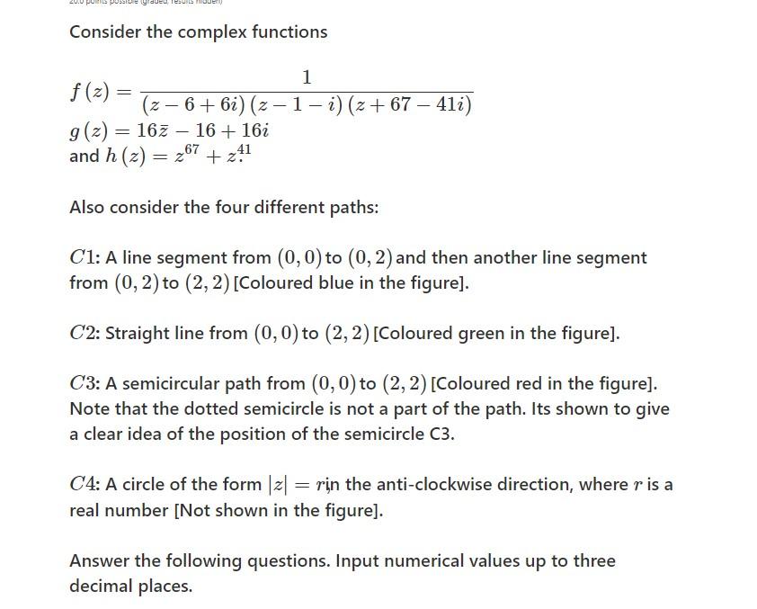 Solved Consider the complex functions = 1 f(2) (2-6+6i) (2-1 | Chegg.com