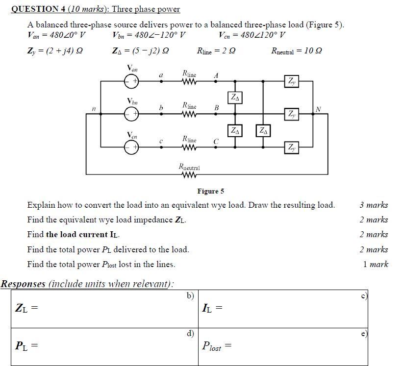 Solved QUESTION 4 (10 marks): Three phase power A balanced | Chegg.com