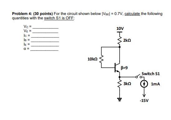 Solved Problem 4: (30 points) For the circuit shown below | Chegg.com