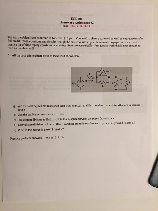 Solved ECE 101 Homework Assignment #2 Due: Thurs. 10/11/1S | Chegg.com