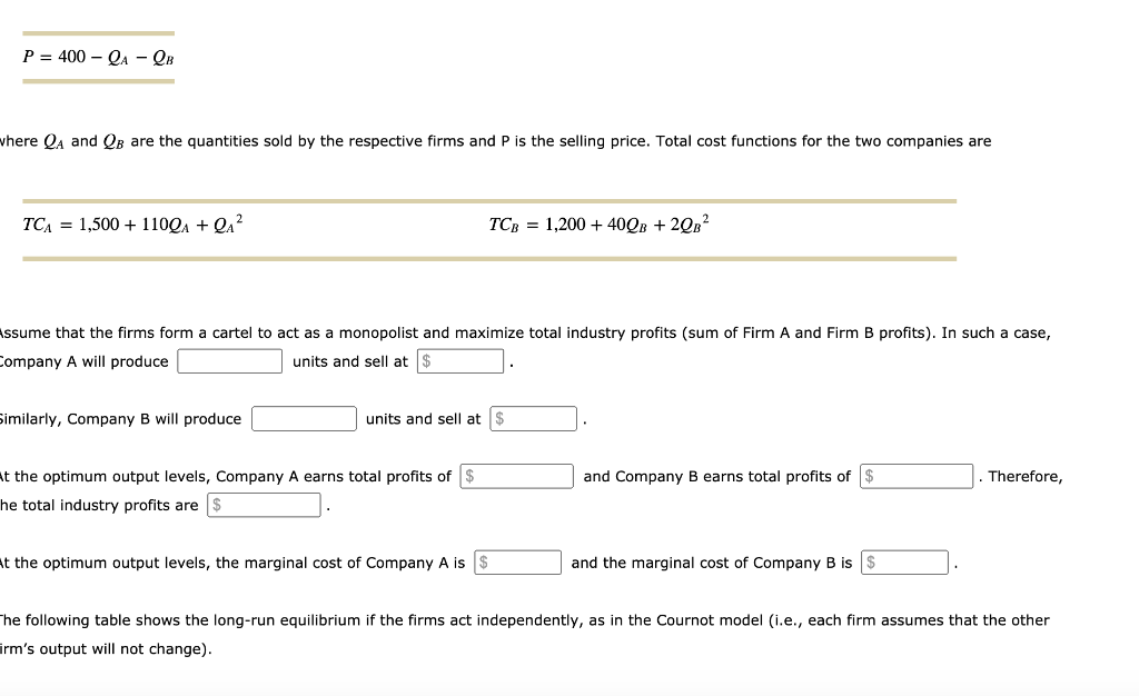 Solved Assume That Two Companies (A And B) Are Duopolists | Chegg.com