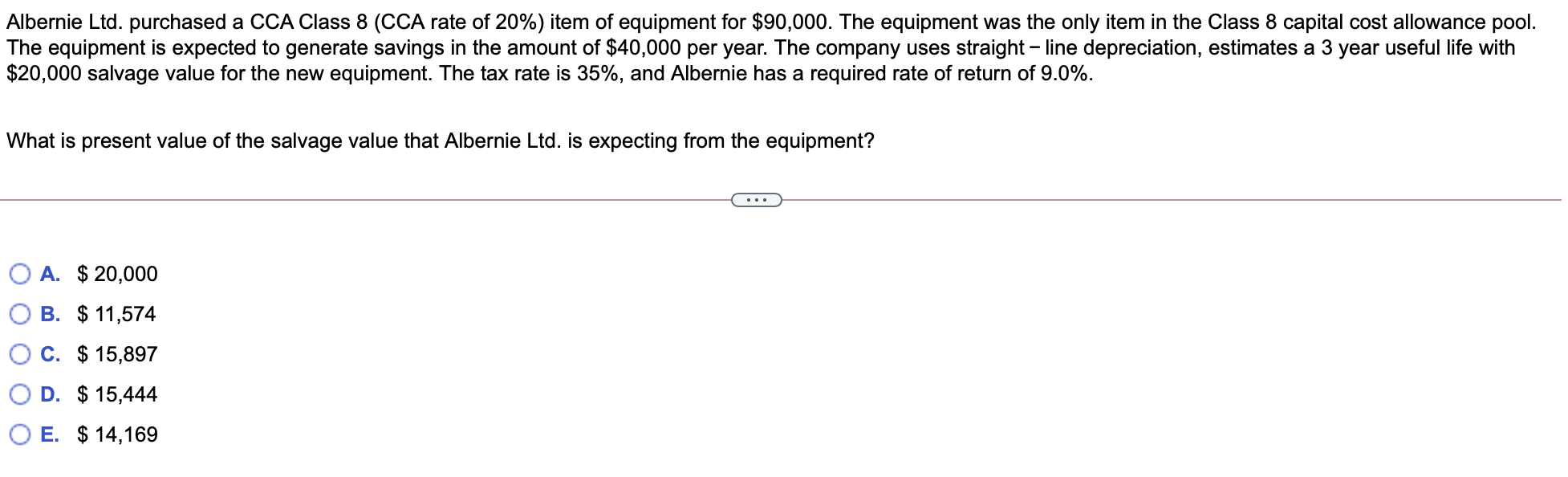 Solved Albernie Ltd. purchased a CCA Class 8 (CCA rate of | Chegg.com