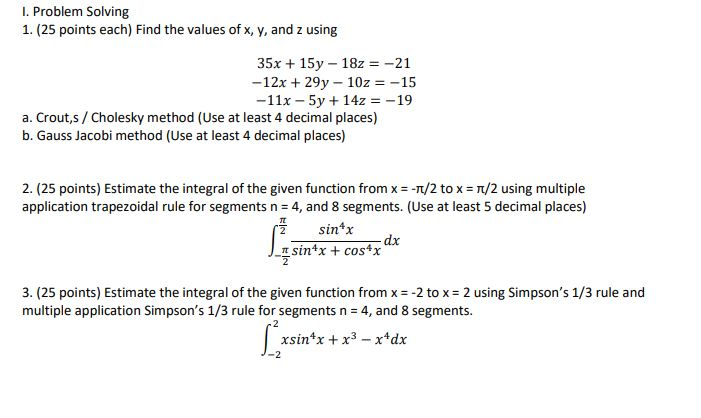 Solved 1. Problem Solving 1. (25 points each) Find the | Chegg.com