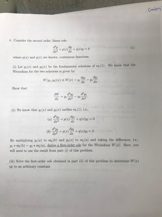 Solved Gdirg 4. Consider the second order, linear ode: dy | Chegg.com