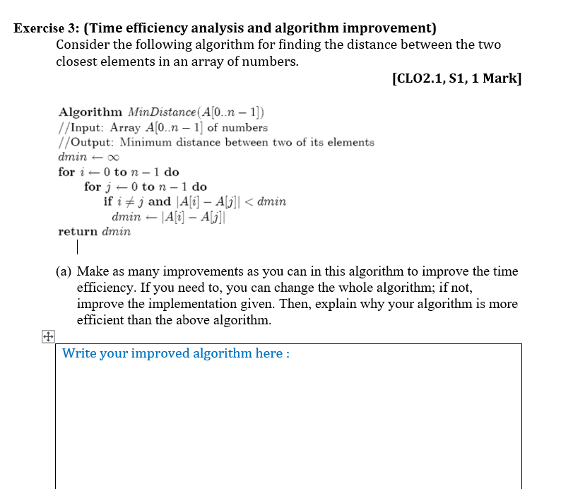Solved Exercise 3: (Time efficiency analysis and algorithm | Chegg.com