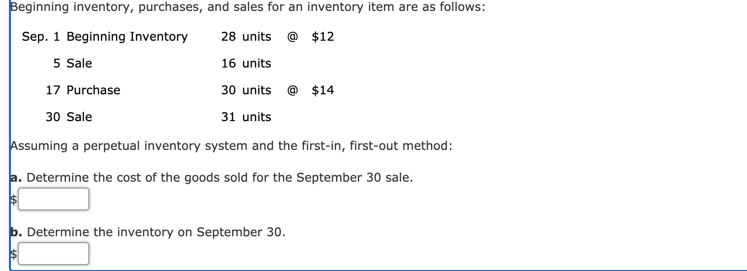 Solved Beginning inventory, purchases, and sales for an | Chegg.com