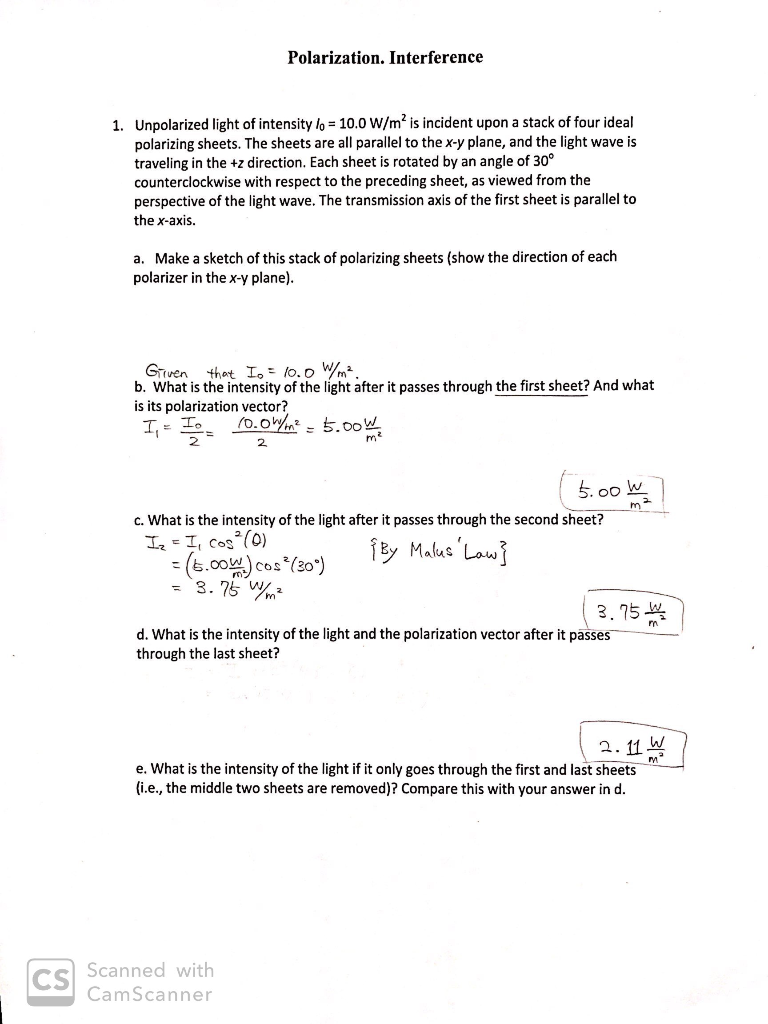 Solved Polarization. Interference 1. Unpolarized light of | Chegg.com