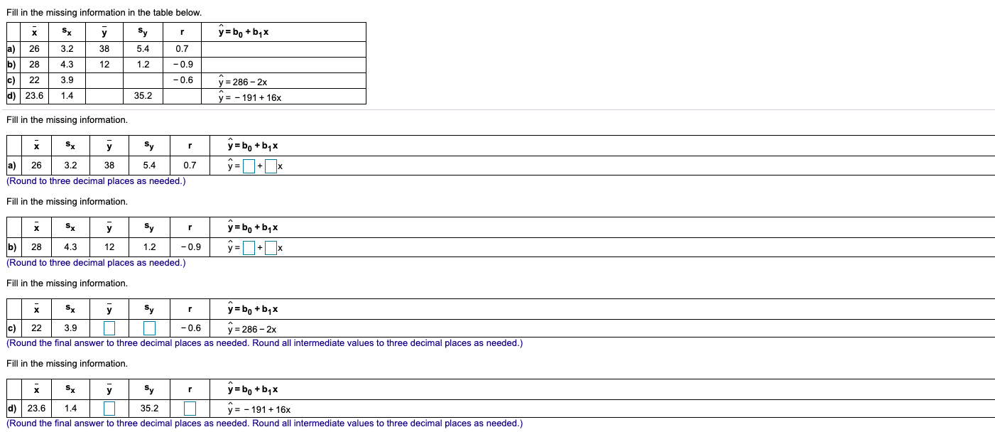 Solved Fill In The Missing Information In The Table Below. X | Chegg.com