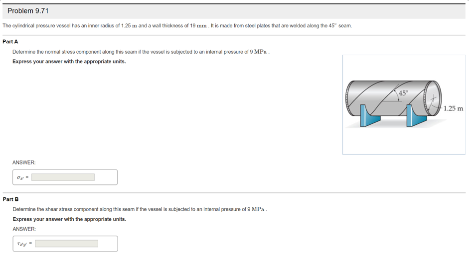 Solved Problem 9.71 The cylindrical pressure vessel has an | Chegg.com