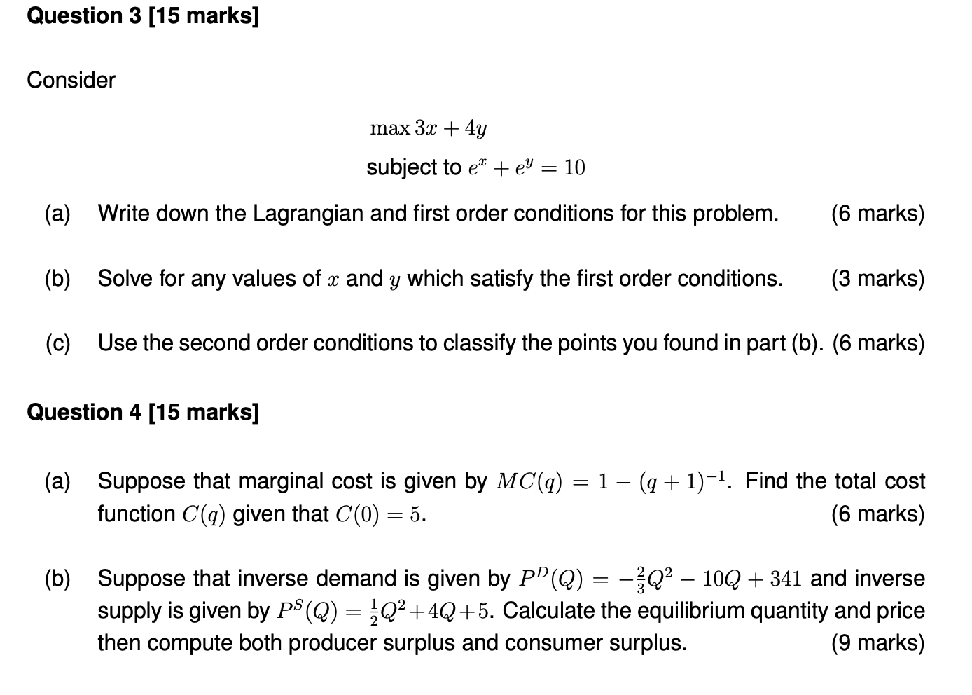 Solved Question 3 [15 marks] Consider max 3x + 4y subject to | Chegg.com