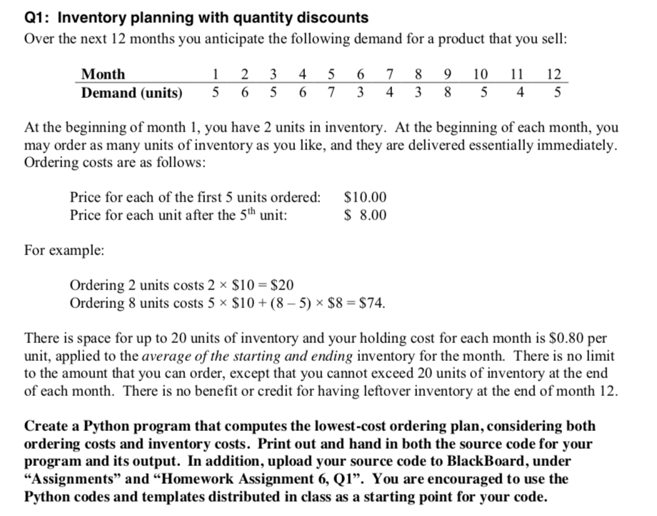Q1: Inventory planning with quantity discounts Over | Chegg.com