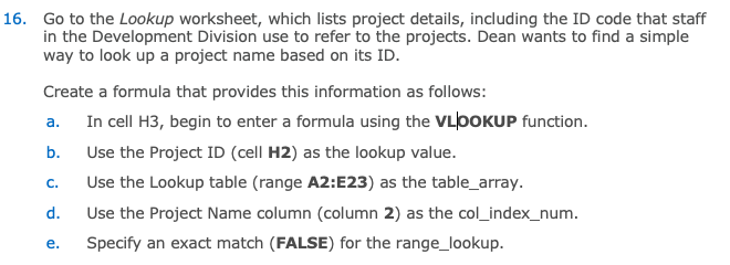 16. Go To The Lookup Worksheet, Which Lists Projec... | Chegg.com