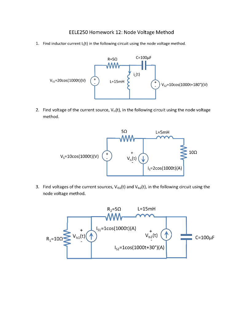 Solved EELE250 Homework 12: Node Voltage Method 1. Find | Chegg.com